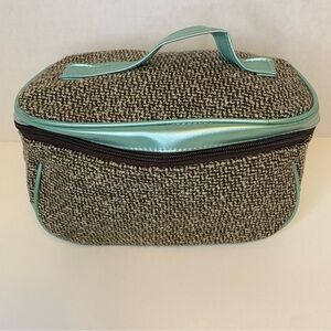 Estée Lauder Tweed Cosmetic Bag with Mint Green Accents Elegant Makeup Pouch